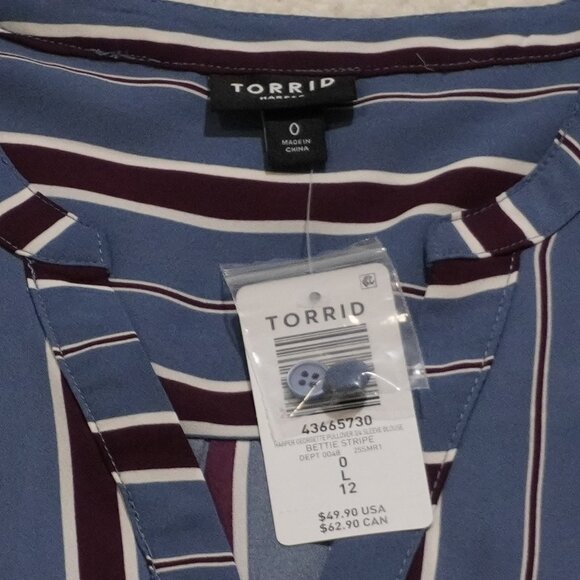 NWT Torrid Harper Blue Burgundy Striped Pullover Blouse 1X Plus Size Workwear - Picture 5 of 7